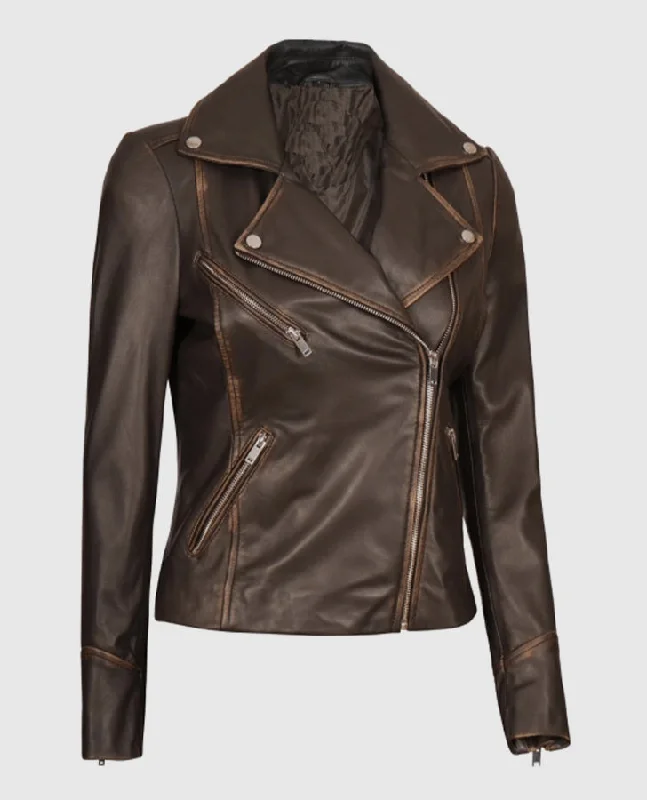 Women's Brown Rub-off Vintage Leather Biker Jacket