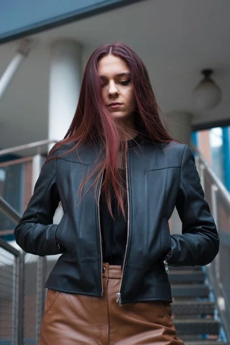 Womens Casual Bomber Black Leather Jacket