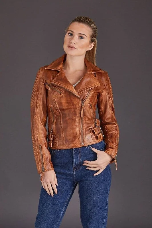 Womens Casual Tan Biker Leather Jacket