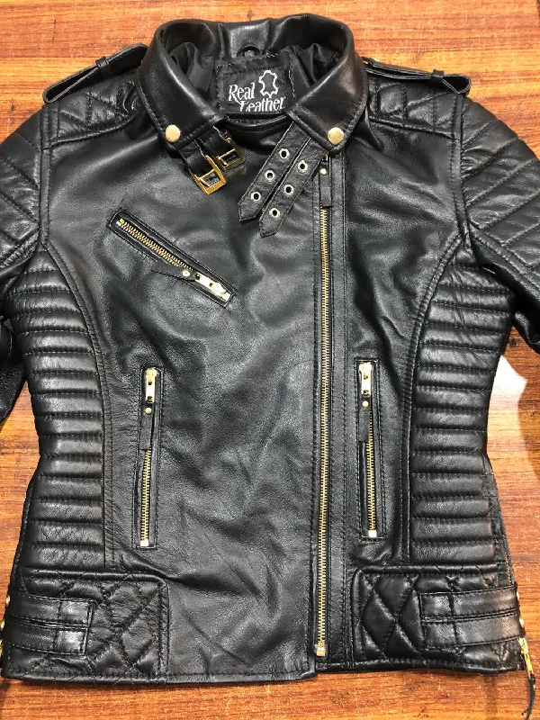 Women's Genuine Lambskin Leather Motorcycle Slim fit Designer Biker Jacket Black