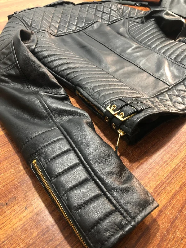 Women's Genuine Lambskin Leather Motorcycle Slim fit Designer Biker Jacket Black