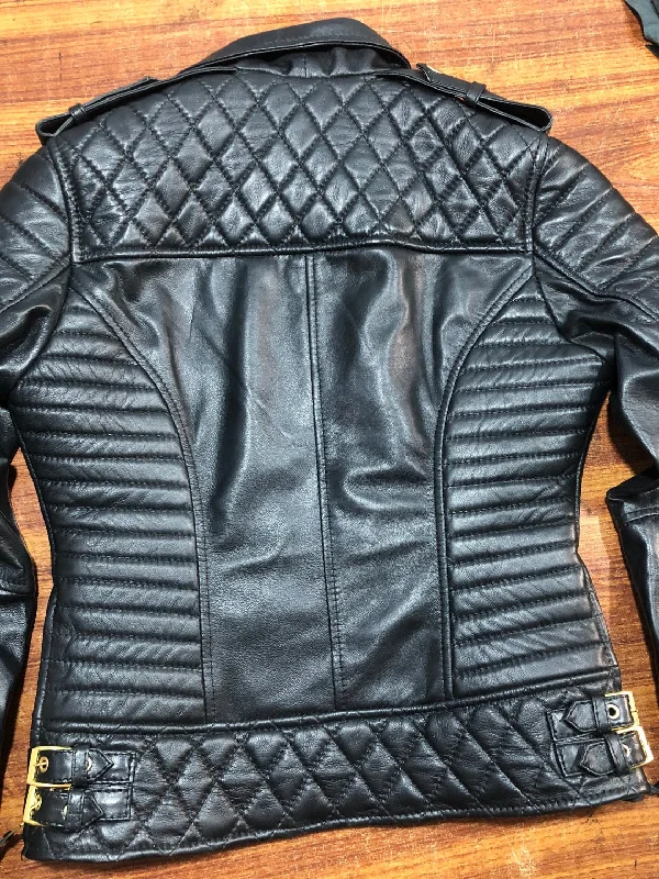 Women's Genuine Lambskin Leather Motorcycle Slim fit Designer Biker Jacket Black