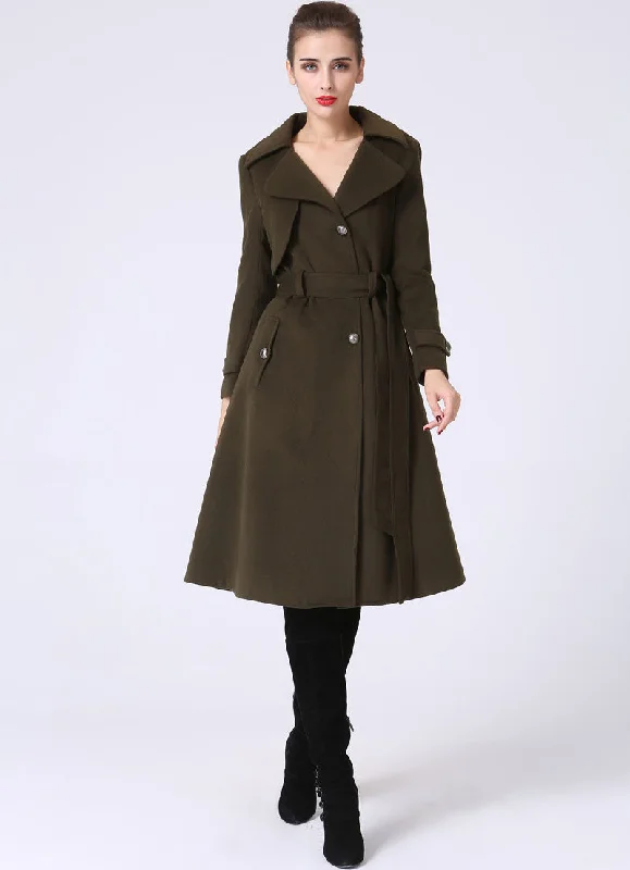 Womens long black  wool trench Coat 1122#