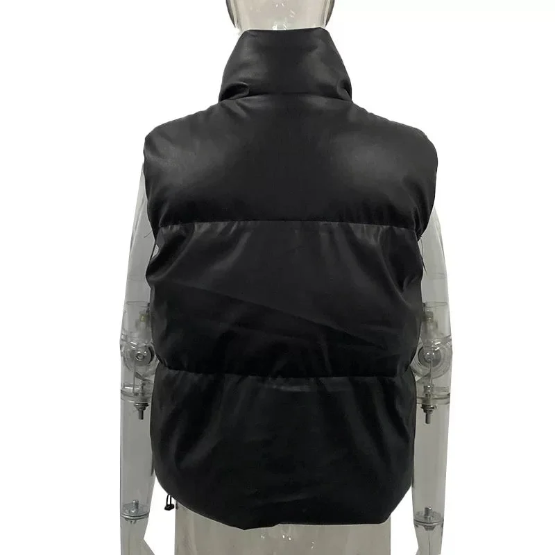 Zipper Faux Leather Puffer Vest