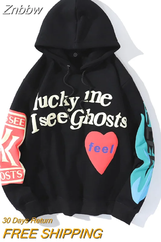 Znbbw Harajuku Graffiti Letter Printed Hoodies Mens Autumn Oversized Hooded Sweatshirt Y2K Long Sleeve Fleece Pullover Streetwear