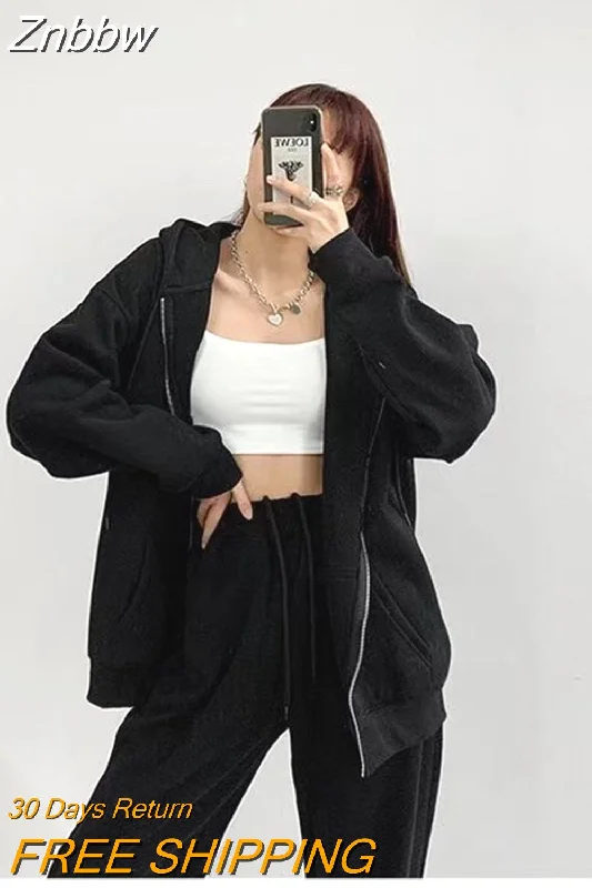 Znbbw Preppy Style Zip Up Hoodies Women Harajuku Korean Oversized Sweatshirts Loose Long Sleeve Thin Tracksuit Tops Jacket