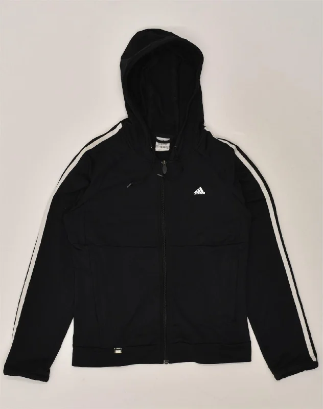 ADIDAS Womens Climalite Hooded Tracksuit Top Jacket UK 12 Medium Black