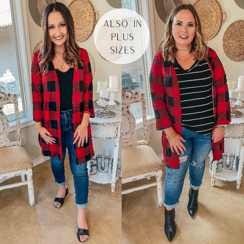 All Eyes On You Buffalo Plaid Cardigan in Red