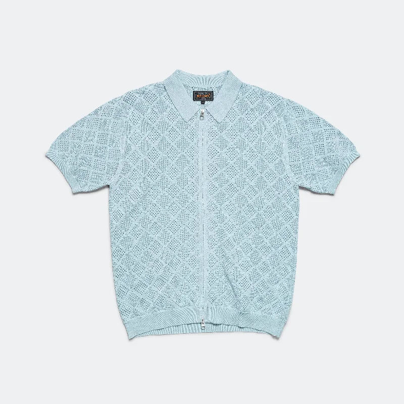 Zip Knit Polo Mesh - Sax