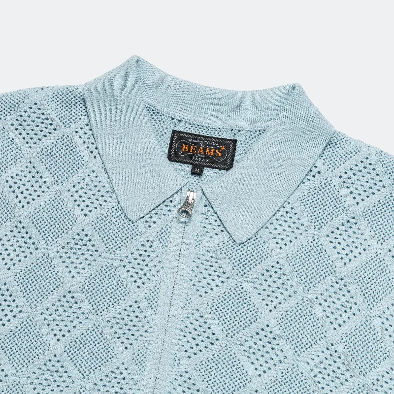 Zip Knit Polo Mesh - Sax