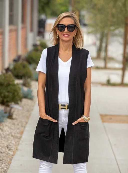 Black Lightweight Open Front Cardigan Vest