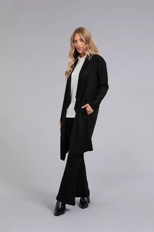 Faux Suede Key Cardigan Long | Black