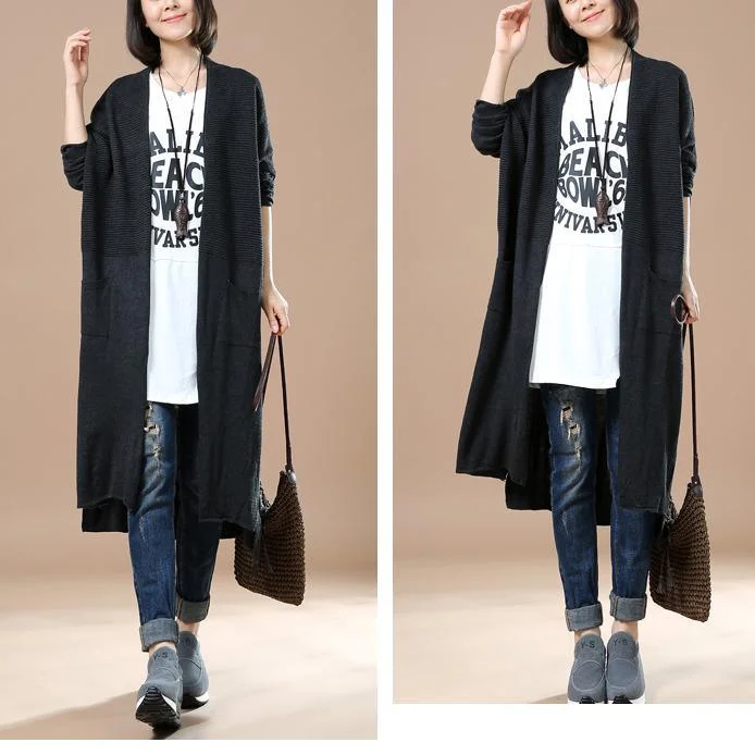 Gray long women knitted cardigans