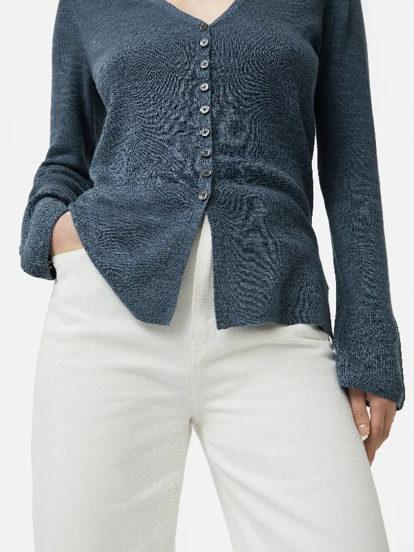 Linen Cotton Cardigan | Mineral Blue