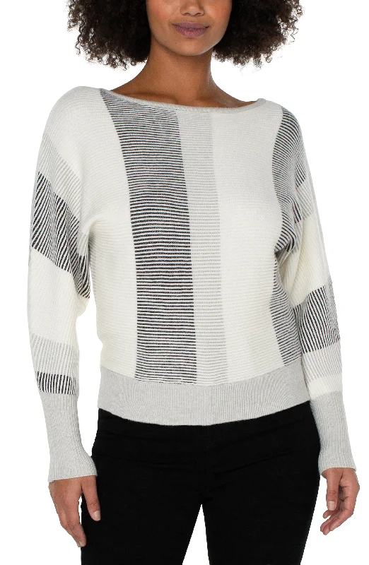 Liverpool Boat Neck Dolman Sweater w/Colorblock Detail (cream black colorblock)