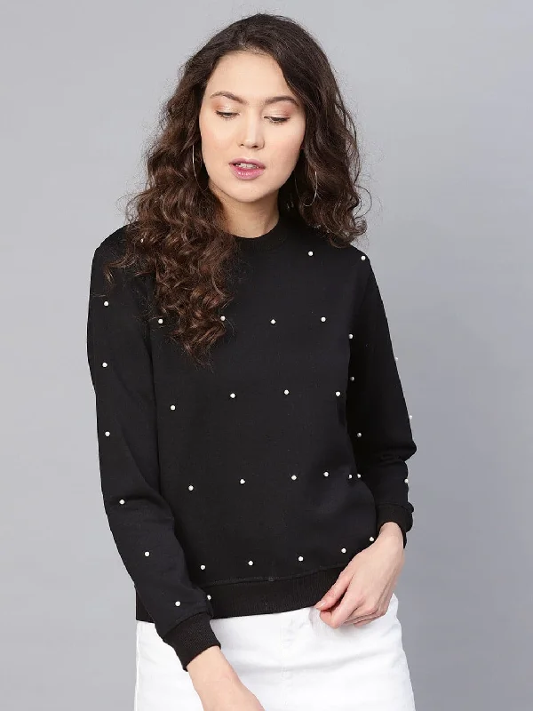 Pearl Beaded Black Sweatshirt