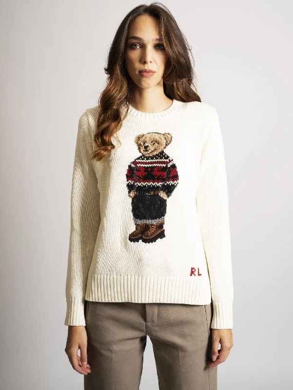 Maglia in Cotone con Polo Bear Cream Multi