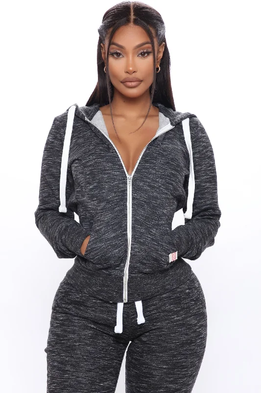 Relaxed Vibe Zip Up Jacket - Marled Black