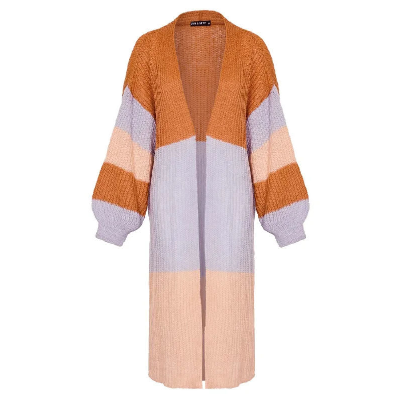 Ricci Stripe Longline Cardigan - Rust