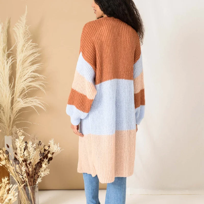 Ricci Stripe Longline Cardigan - Rust