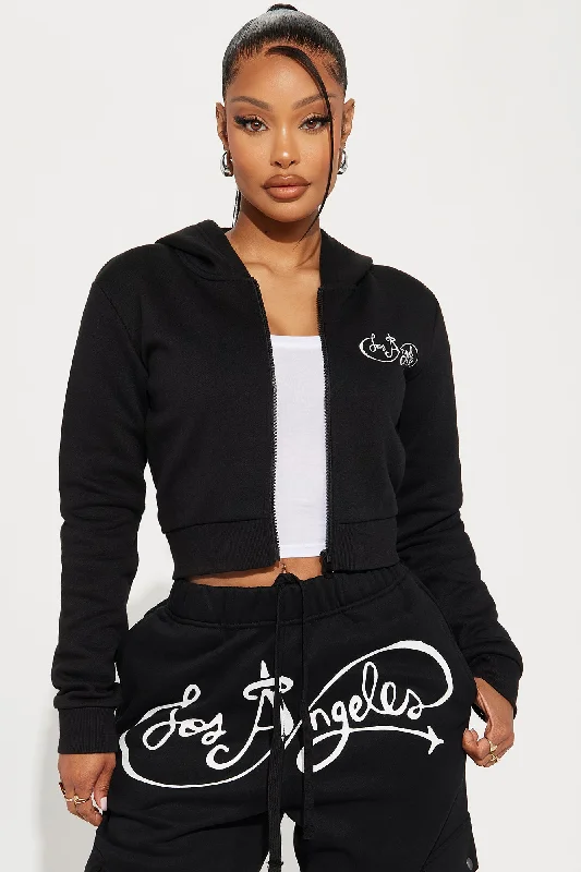 Spread Your Wings Zip Front Hoodie - Black