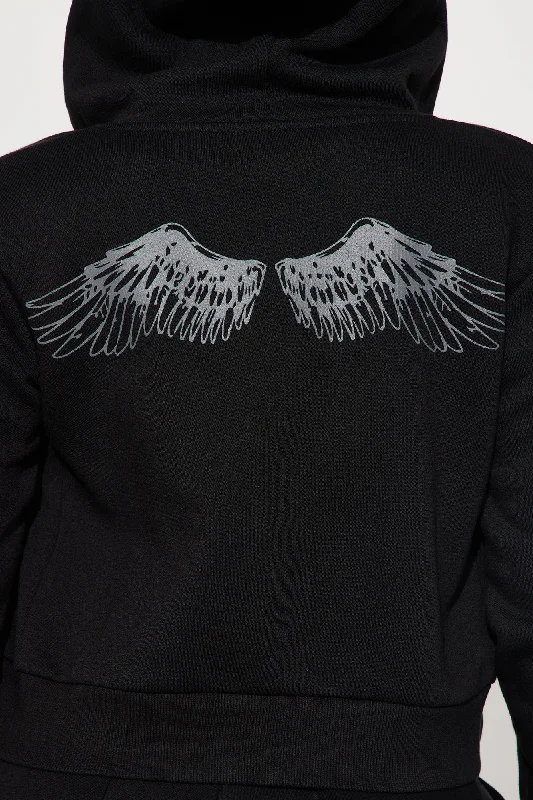 Spread Your Wings Zip Front Hoodie - Black