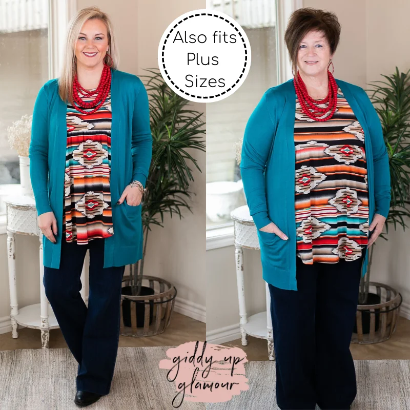 Last Chance Size Small | Beat The Chill Basic Knit Cardigan in Teal Turquoise