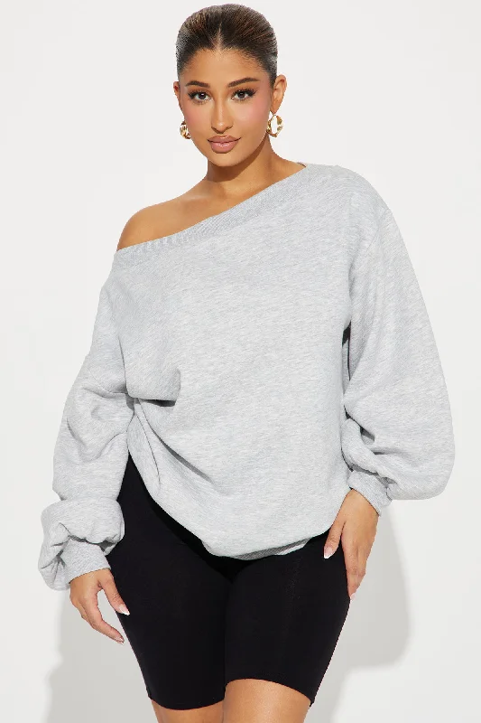 Vera Off Shoulder Oversized Sweatshirt - Heather Grey