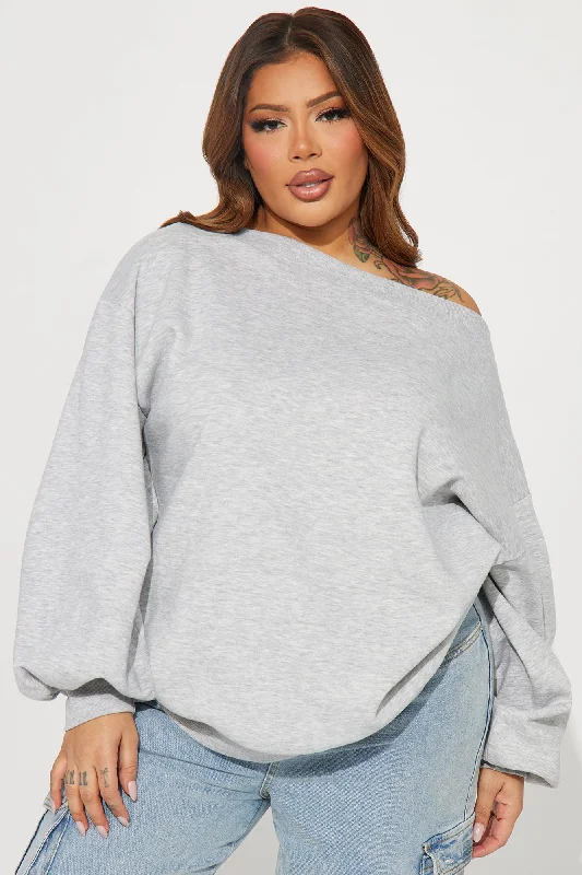 Vera Off Shoulder Oversized Sweatshirt - Heather Grey