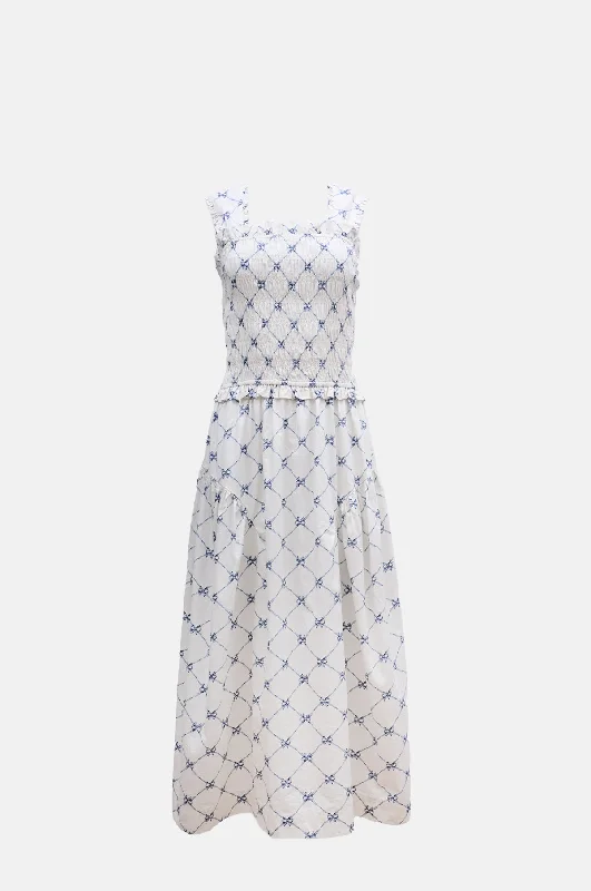 Violet Midi Dress Bow Print White/Blue