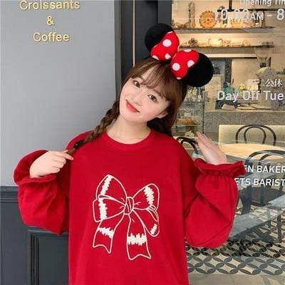 Women's Kawaii Bowknot Printed Flare Sleeved Sweatshirts