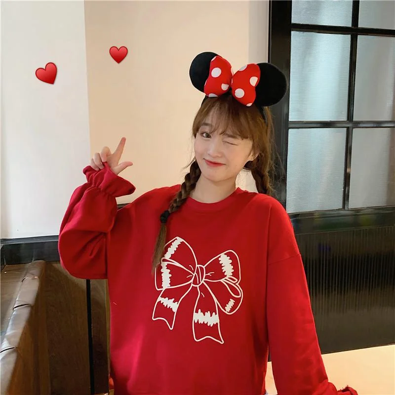 Women's Kawaii Bowknot Printed Flare Sleeved Sweatshirts