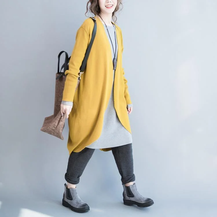 Yellow knit cardigan asymmetrical sweater coat oversize knitwear