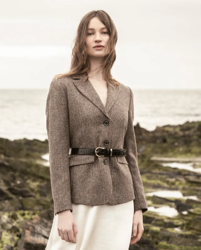 Tara Tweed Hacking Jacket - Light Tan Herringbone