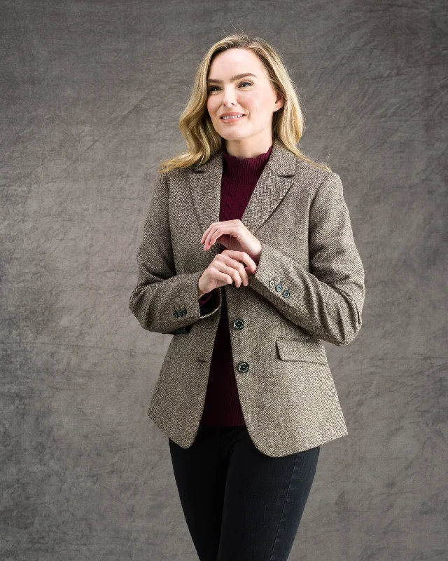 Tara Tweed Hacking Jacket - Light Tan Herringbone