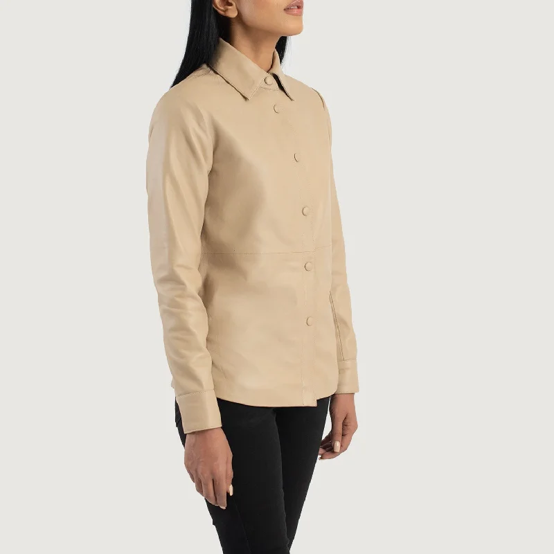 Zenith Beige Leather Shirt Jacket